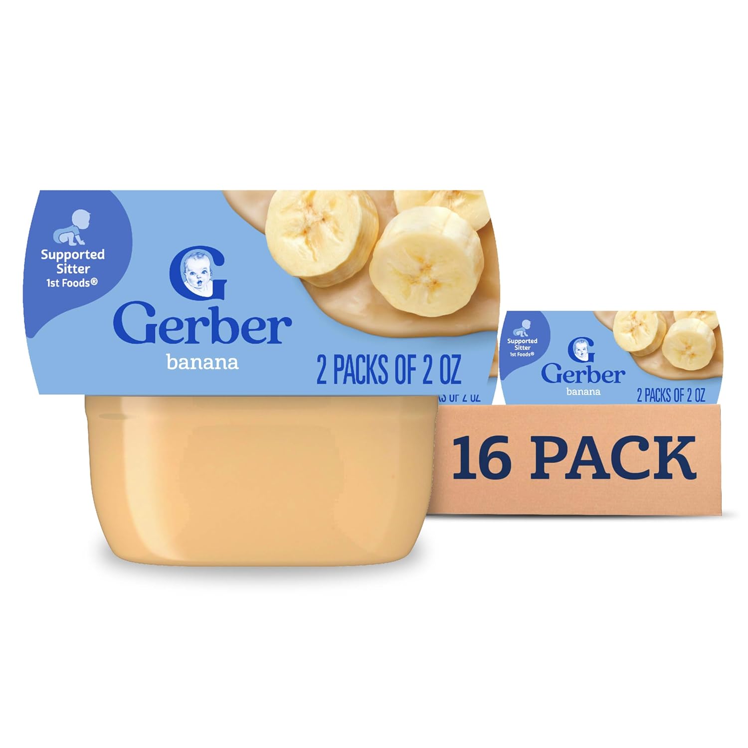 Gerber 1st Foods Baby Food Banana Puree, Natural & Non-GMO, 2 Ounce Tubs, 2-Pack (Pack of 8)