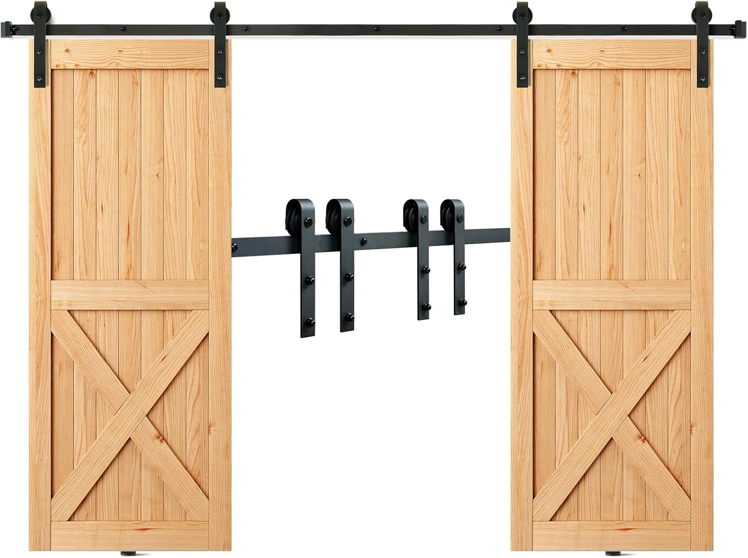 VEVOR 8FT Sliding Barn Door Hardware Kit, 330LBS Heavy Duty Barn Door Track Kit for Double Doors, Fit 3.7-4.3FT Total Wide and 1.3"-1.8" Thick 2 Door Panel, with Smooth & Silent Pulley (J Shape)