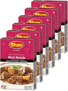 Shan - Meat Masala Seasoning Mix (100g) - Spice Packets for Medium Meat Curry (Pack of 6)