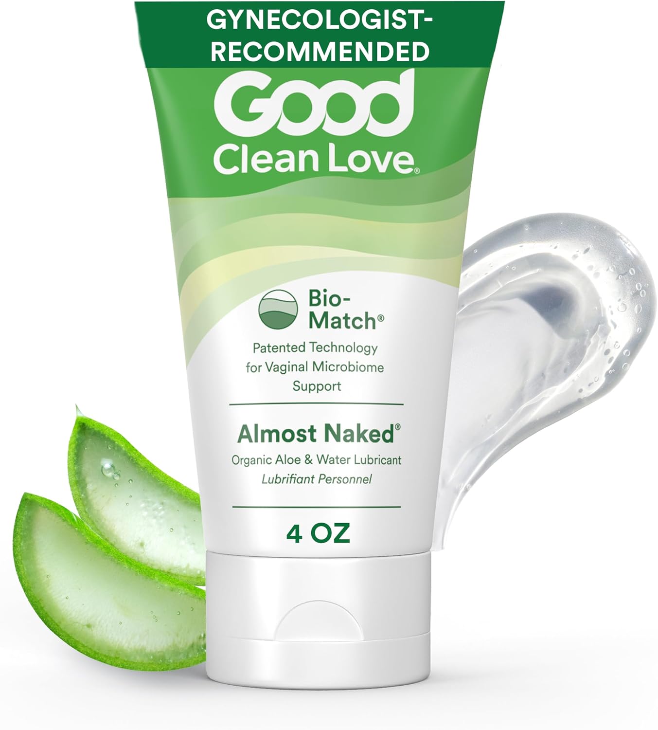 Good Clean Love Almost Naked Water-Based Lube, Personal Lubricant with Organic Aloe Vera, Safe for Adult Toys & Condoms, pH-Balanced, Clean Intimate Wellness Gel for Men & Women, 4 Oz