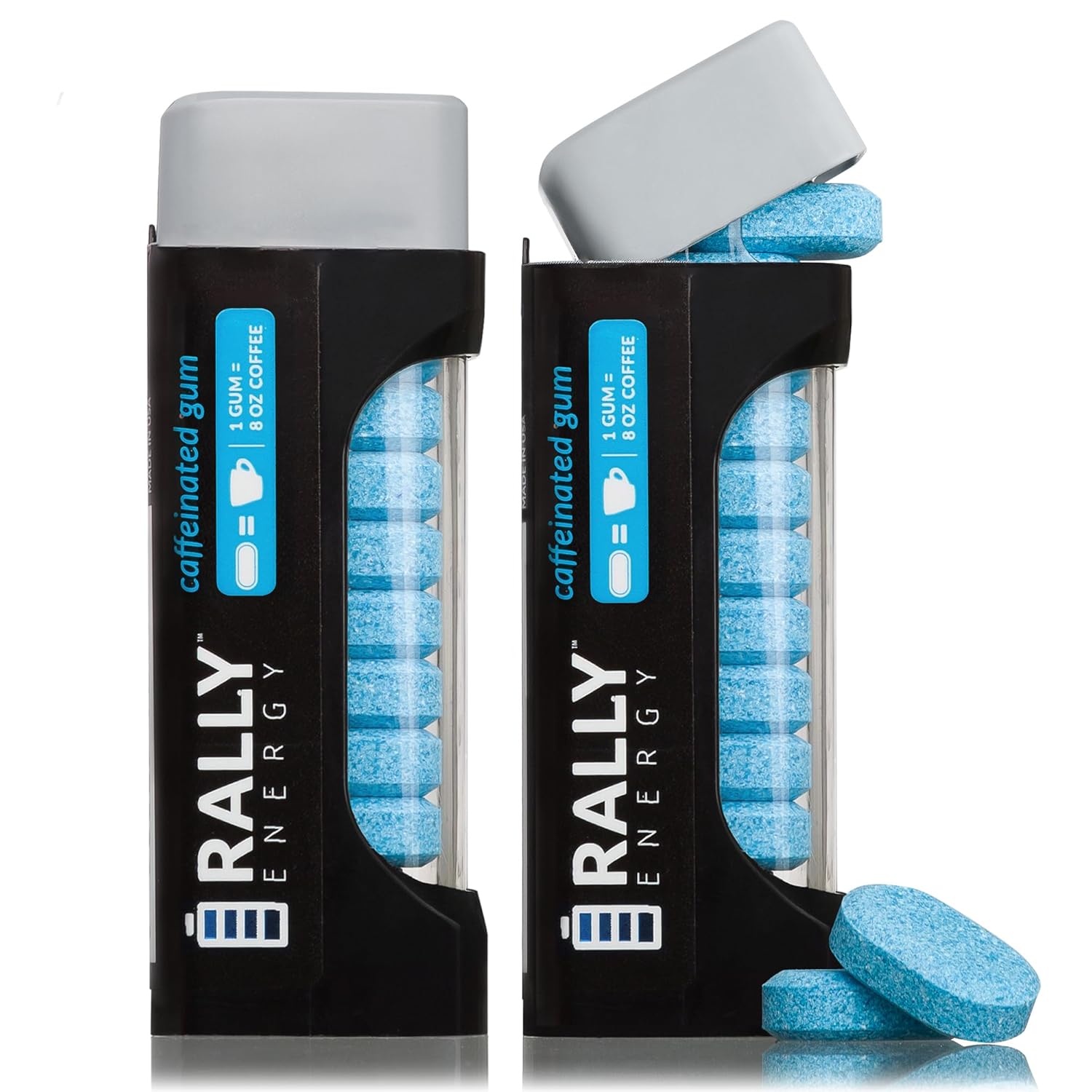 Rally Energy Caffeine Gum, Sugarless Gum with 60 mg of Caffeine for Fast-Acting Energy, Stay Alert, Long-Lasting, Natural Wintergreen Flavor (2 Pack, 22 Pieces)