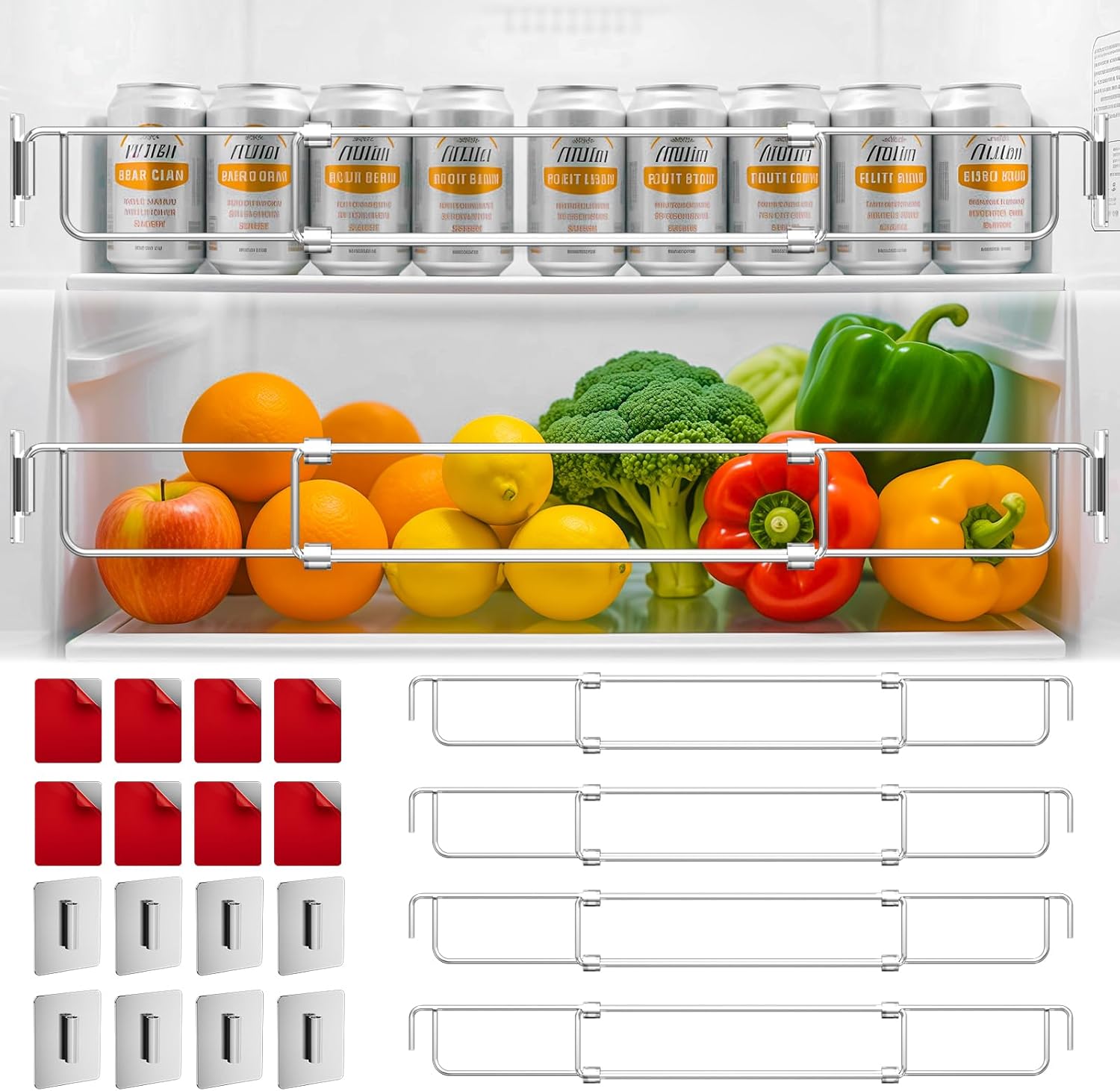 4 PCS Rv Fridge Bars, Adjustable Refrigerator Tension Rods, 12.44"-22.63" Stainless Steel Rv Fridge Accessories, Travel-Friendly Extendable Stabilizers Prevent Spills and Keep Items in Place