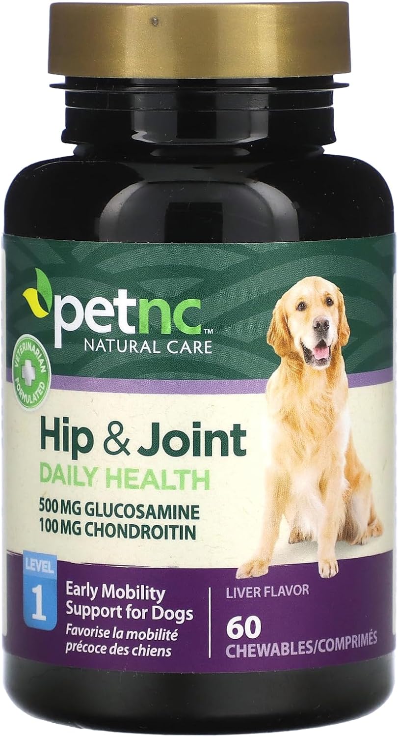 Petnc Natural Care Level-1 Hip & Joint Health Supplement for Young Dogs (60 Count), 500mg Glucosamine, 100mg Chondroitin, 10mg MSM, & 1mg Hyaluronic Acid, Includes Vitamin C & Manganese, Liver Flavor