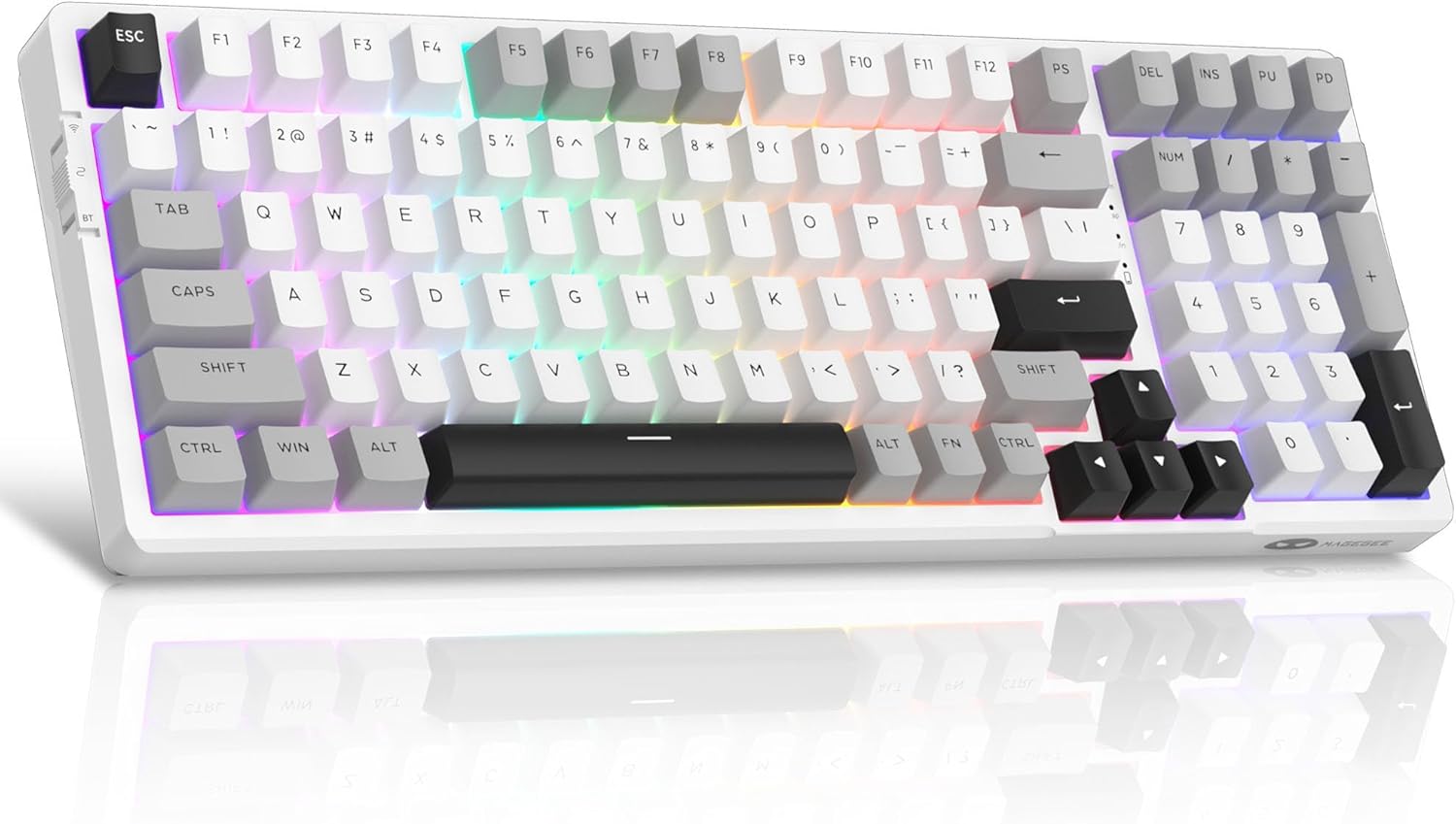 MageGee LIGHT100 Wireless Creamy Keyboard, Gasket Structure Hot Swappable, Tri-Mode 2.4G/USB-C/BT5.0 RGB Backlit Mechanical Gaming Keyboard for Win/Mac/PC, PBT Keycap, 4000mAh Battery, Grey