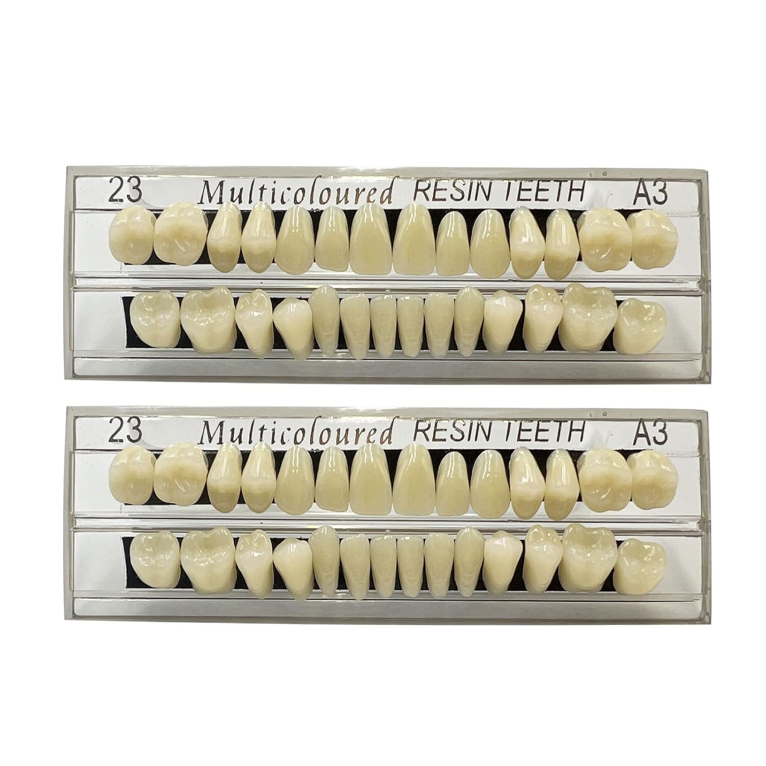 56 Pcs False Teeth Fake Teeth 2 Sets Synthetic Resin Dental Tooth, Upper Lower Denture Tooth, Party Horror Prop Makeup DIY Replacement, 23 A3