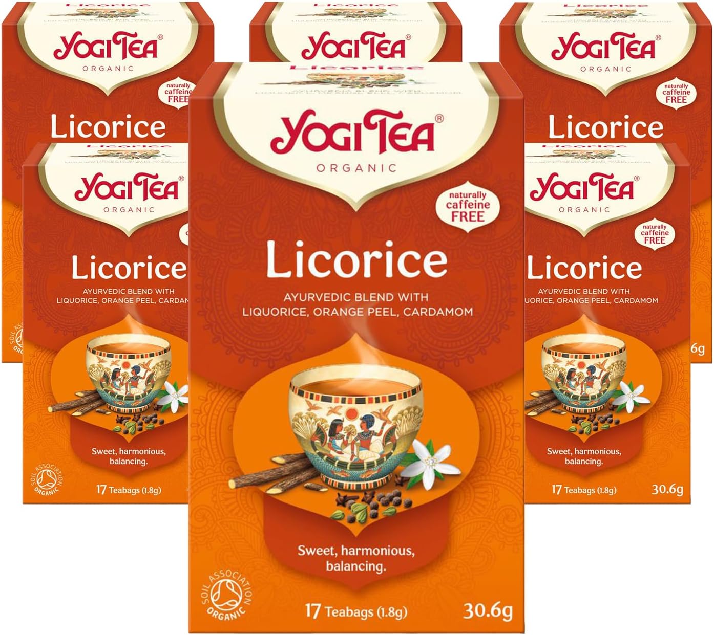 Yogi Tea, Liquorice, Organic Spice and Herbal Tea, Caffeine Free, Blend of Liquorice, Orange Peel and Cardamom, 6 Packs x 17 Tea Bags (102 Teabags Total)