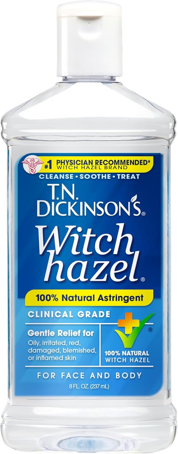 T.N. Dickinson's Witch Hazel 100% Natural Astringent | Pure Witch Hazel | Fragrance Free | Cleanses & Soothes Skin | For Face & Body | Clinical Grade | 8 Fl Oz