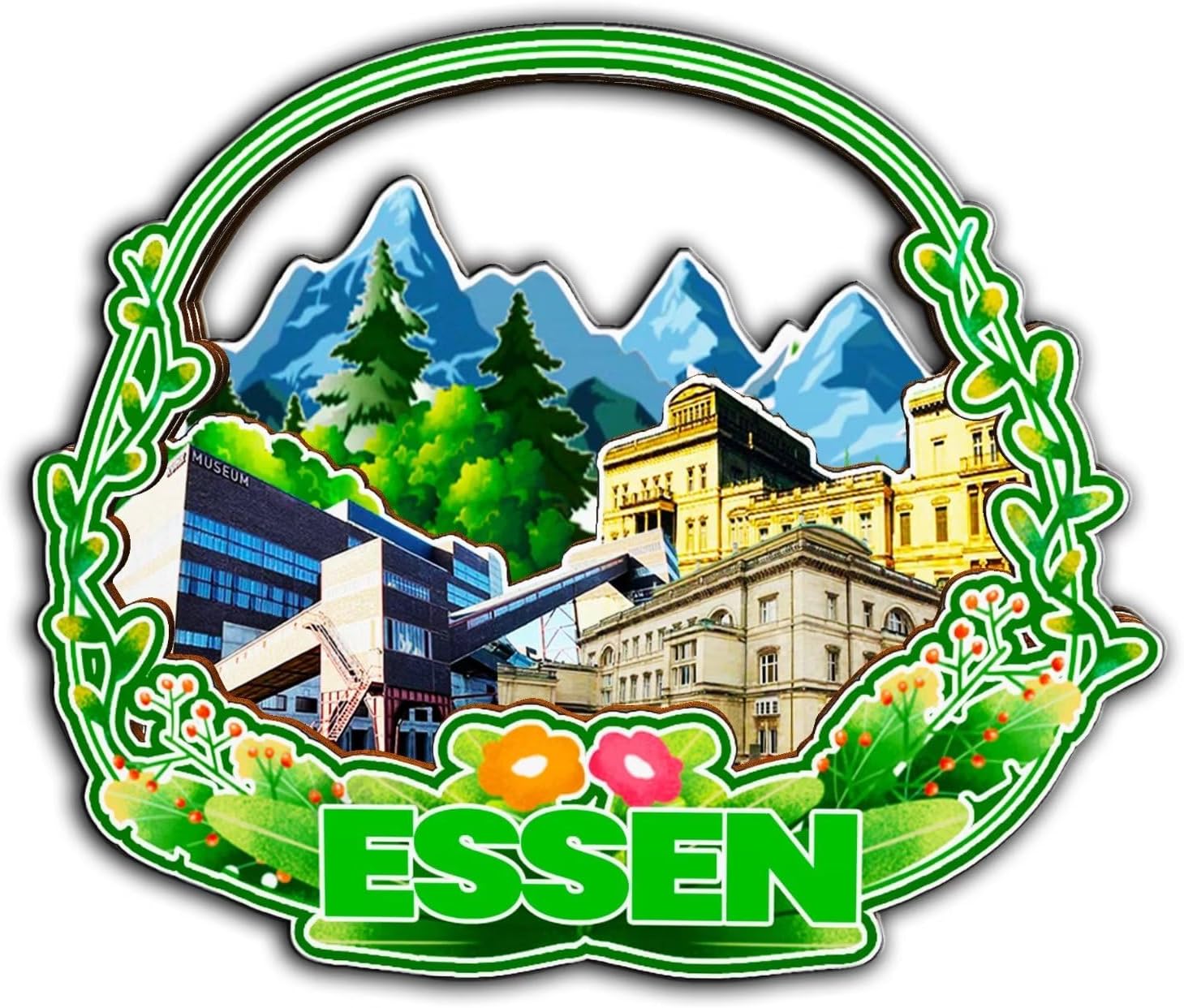 Essen Germany Germany Magnet Fridge Magnet Wooden 3D Landmarks Travel Collectible Souvenirs Decoration Handmade -3224