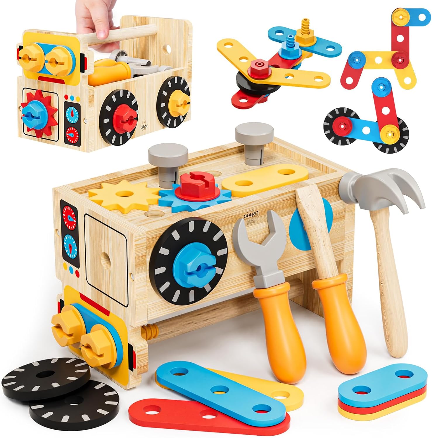 Lehoo Castle Wooden Kids Tool Set - Montessori Educational Toys for 2-4 Year Old, Pretend Play Tool Box Bench Construction Toys, Learning Toy Gift for Toddler Boys Girls 2+