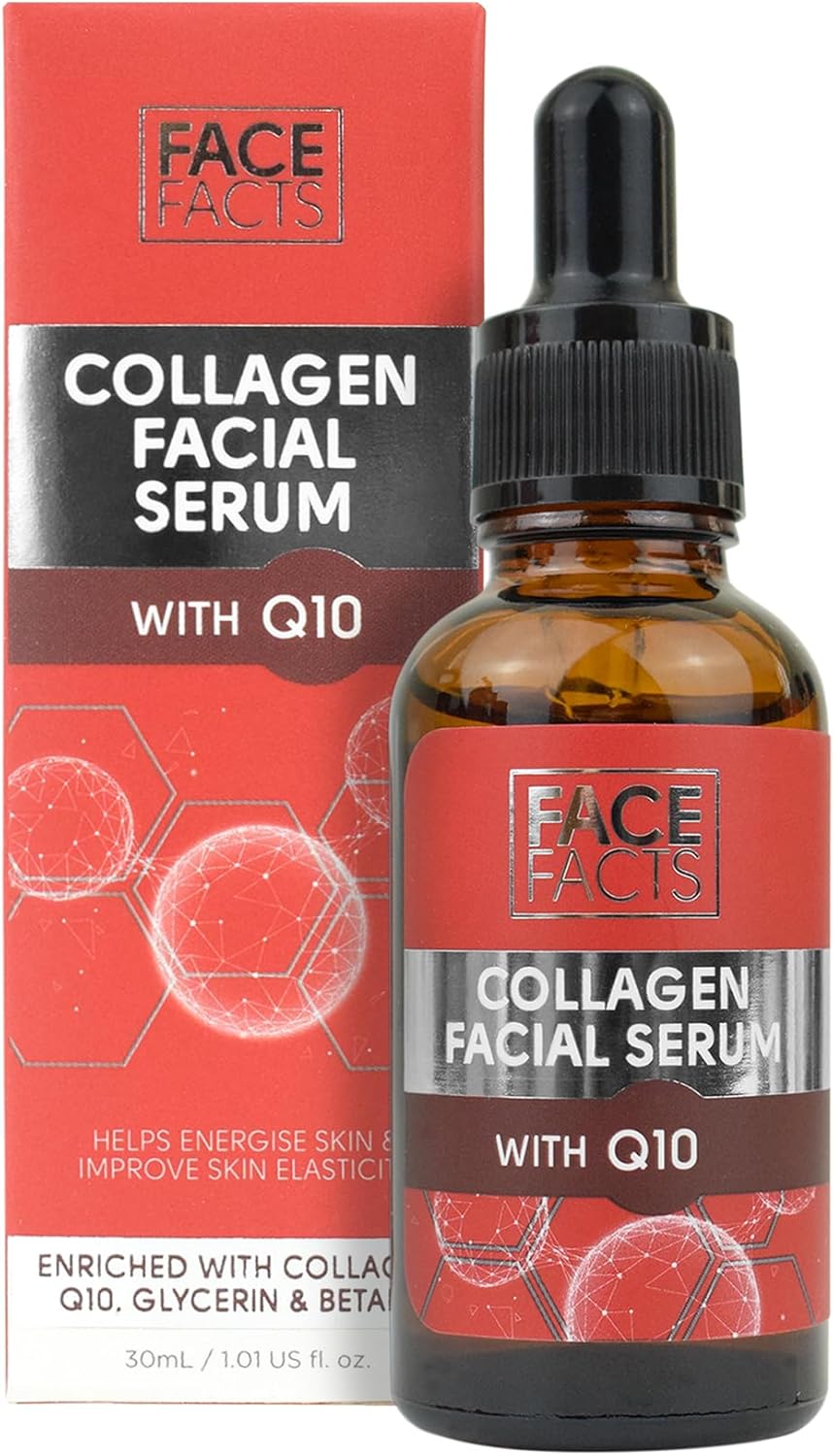 Face Facts Collagen & Q10 Facial Serum | Ubiquinone (Q10) + Collagen + Betaine | Soften + Smooth | Temporarily reduce the appearance of fine lines | 30ml