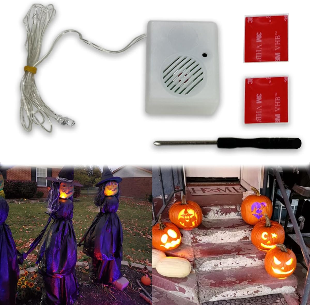 DIY Halloween Sound Effects Box with LED, Horror Screaming Tricky Voice-Activated Props, Battery Operated Laughing Scary Noise Spooky Sound Machine for Pumpkin Inflatables Eyeballs Ghost