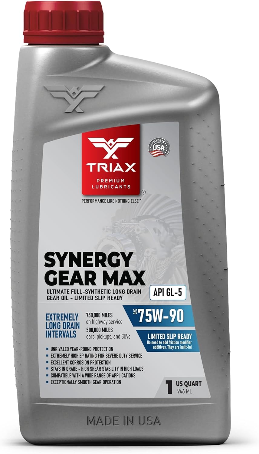 Triax Synergy Gear Max 75W-90 GL-5 Limited Slip, Ultra Long Drain 500k Miles, Manual Transmission, Gear/Differential Lubricant (1 Quart)