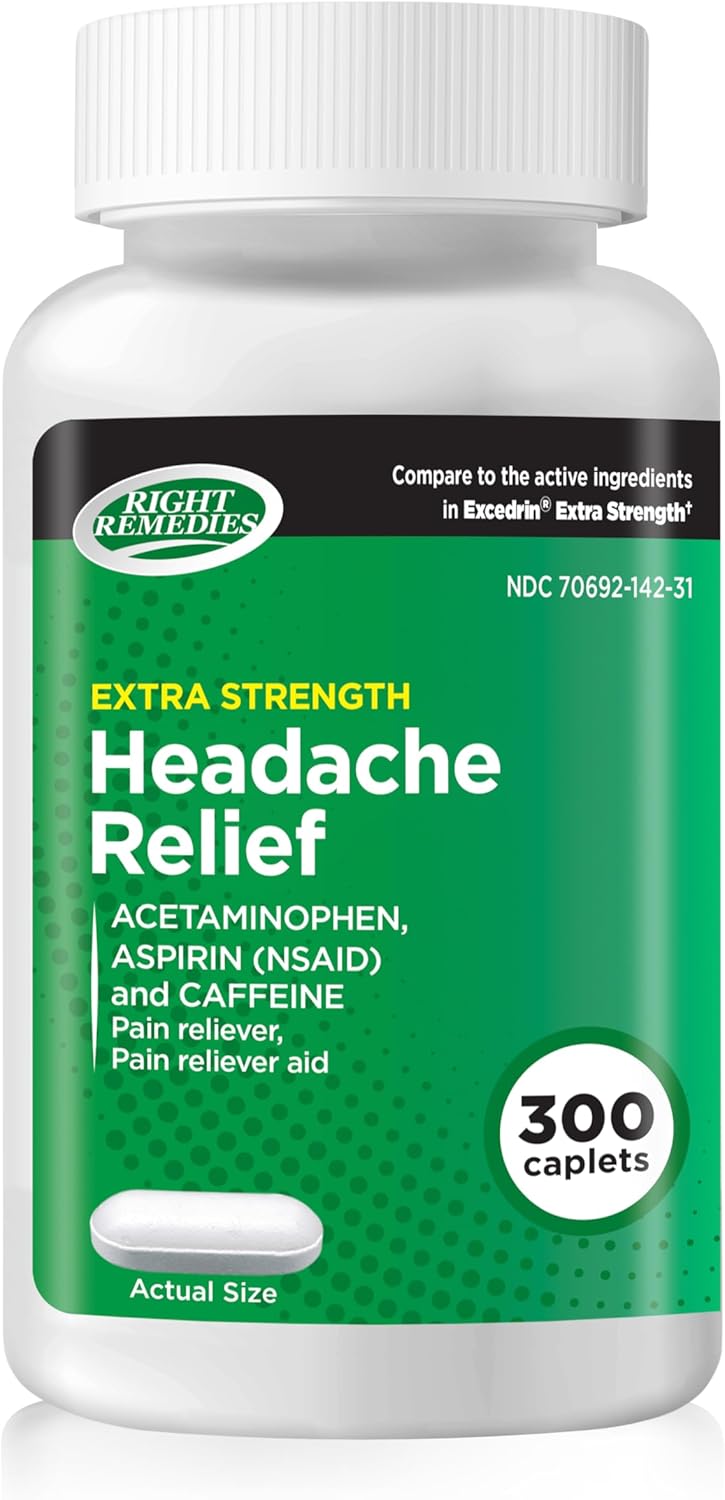Extra Strength Headache Relief Caplets with Acetaminophen, Aspirin (NSAID) & Caffeine, Value Pack (300 caplets), Muscle Aches, Back & Body Pain Relief