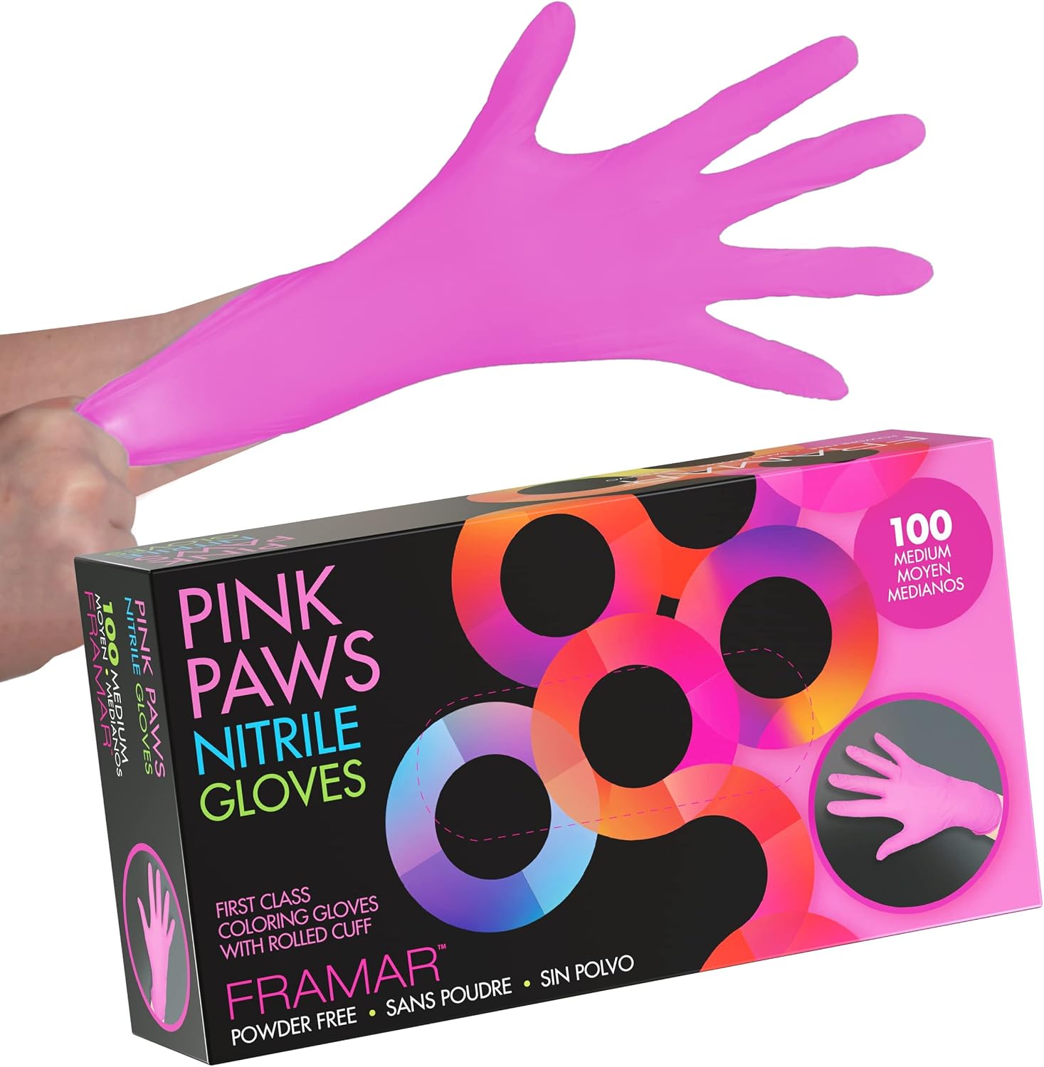 FRAMAR Pink Gloves Disposable Medium, Powder Free Nitrile, Latex Free