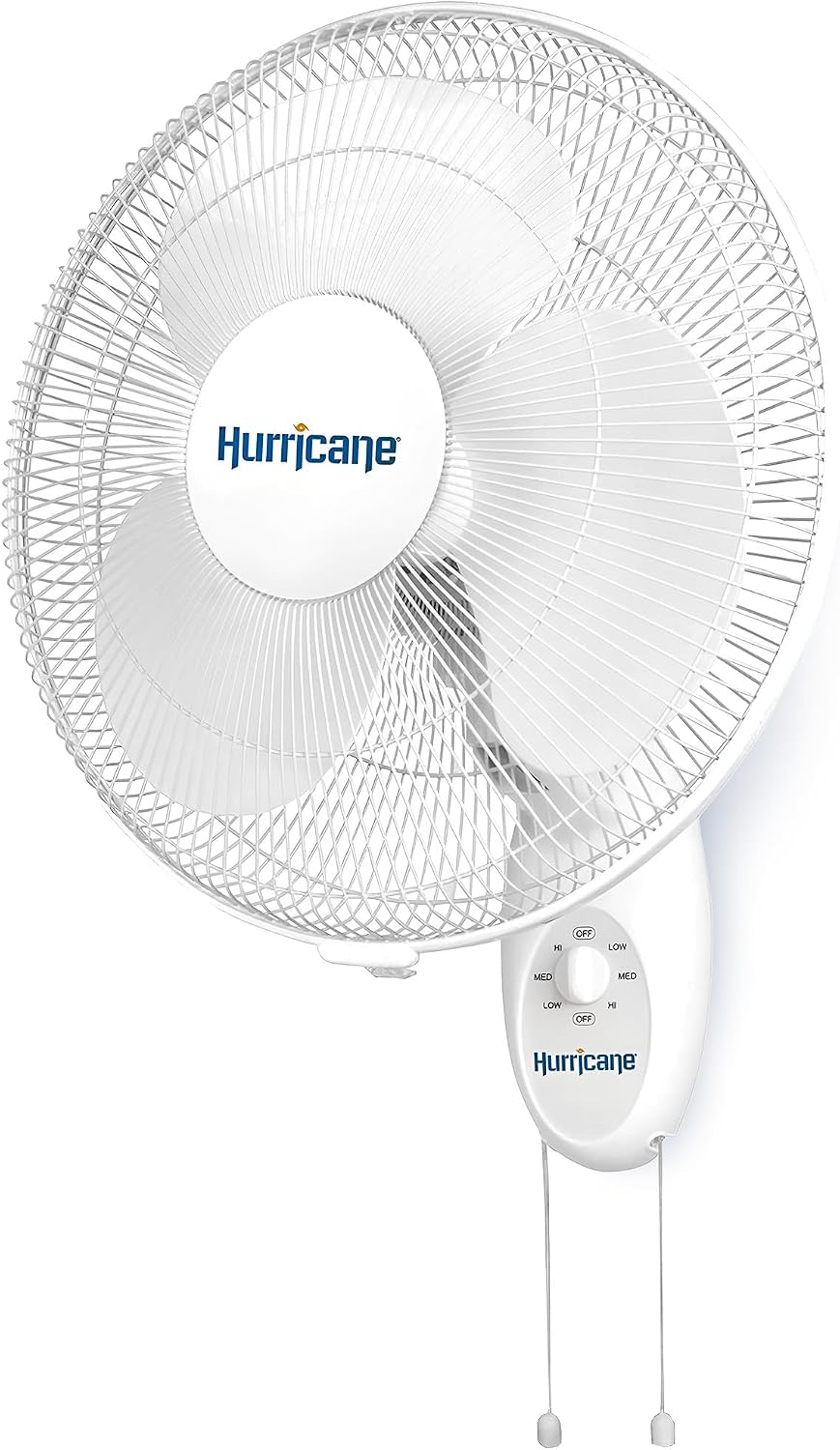 Hurricane Supreme Oscillating Wall Fan, 3 Speeds, White - 16in | Quiet Operation - Wall Mount Corded Electric Air Cooling Unit with Pull Cords for Home, Garage, Greenhouse, Workshop, or Gym