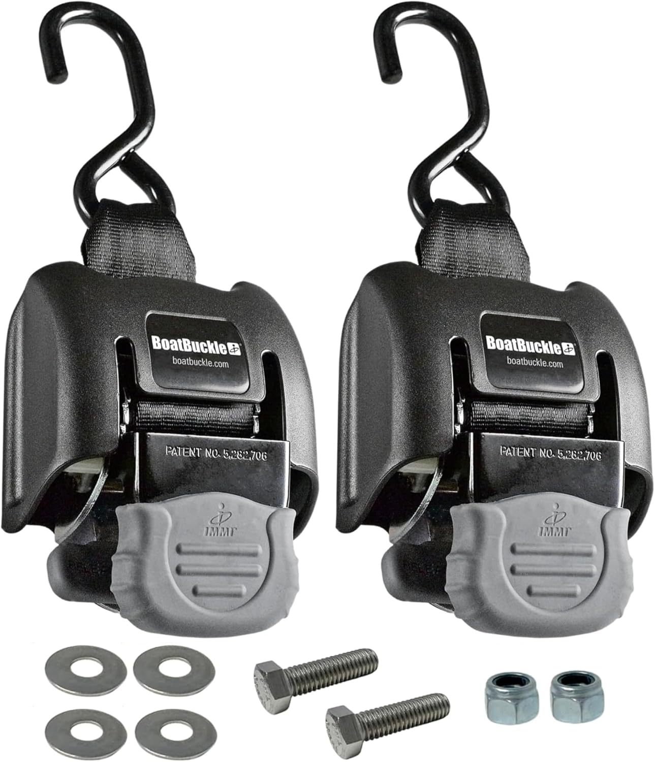 BoatBuckle G2 Transom Boat Tie Down Straps to Trailer 2x43-Inch, 2500lbs Break Strength, Bolt On Retractable Ratchet Straps Heavy Duty, 2-Pack