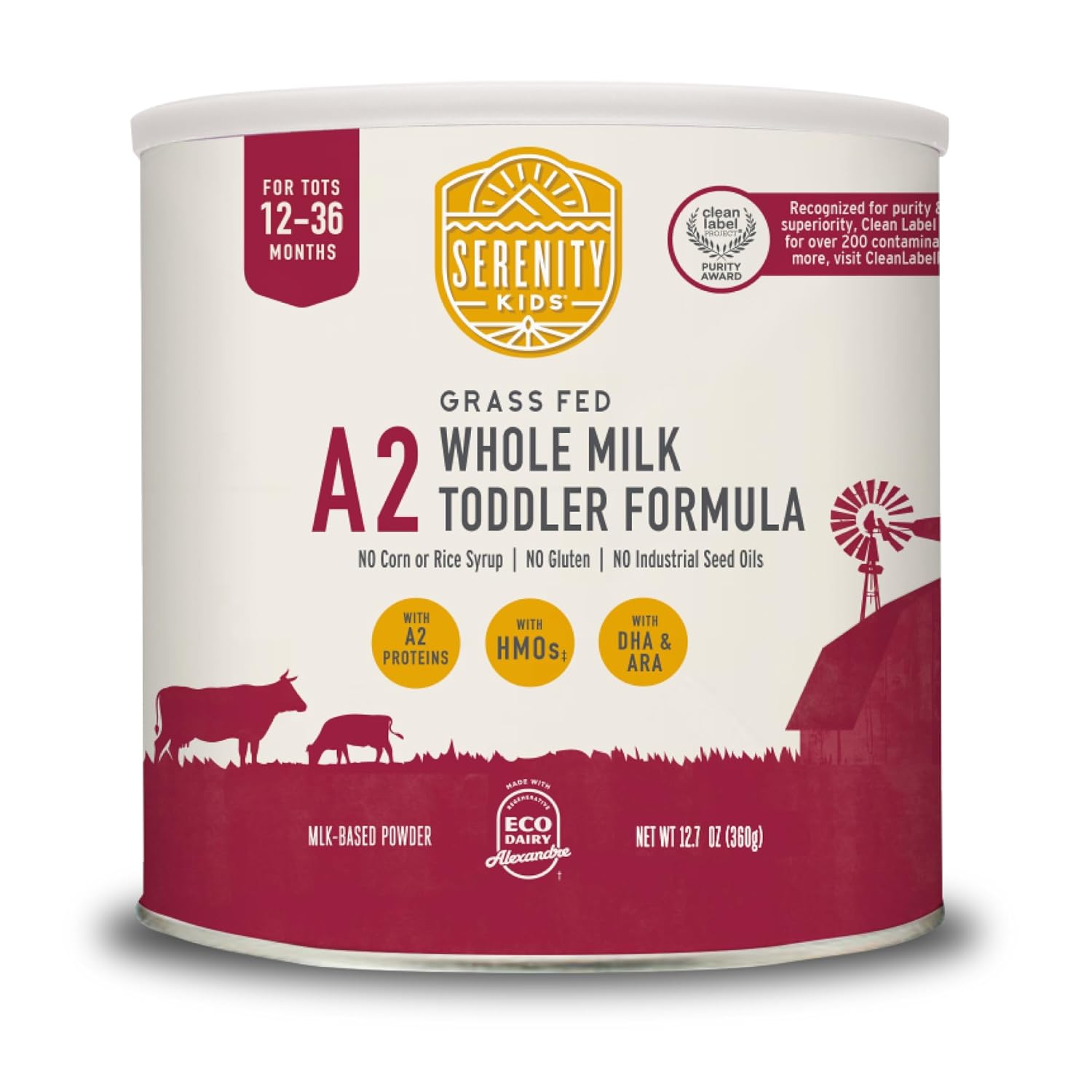 Serenity Kids Toddler Formula Powder - 21 Oz, Pack of 6 - Grass-Fed A2 Whole Milk Formula - DHA & ARA Prebiotics & Nucleotides for Baby Food - EU-Modeled GMO & Seed Oil-Free Organic Powdered Milk