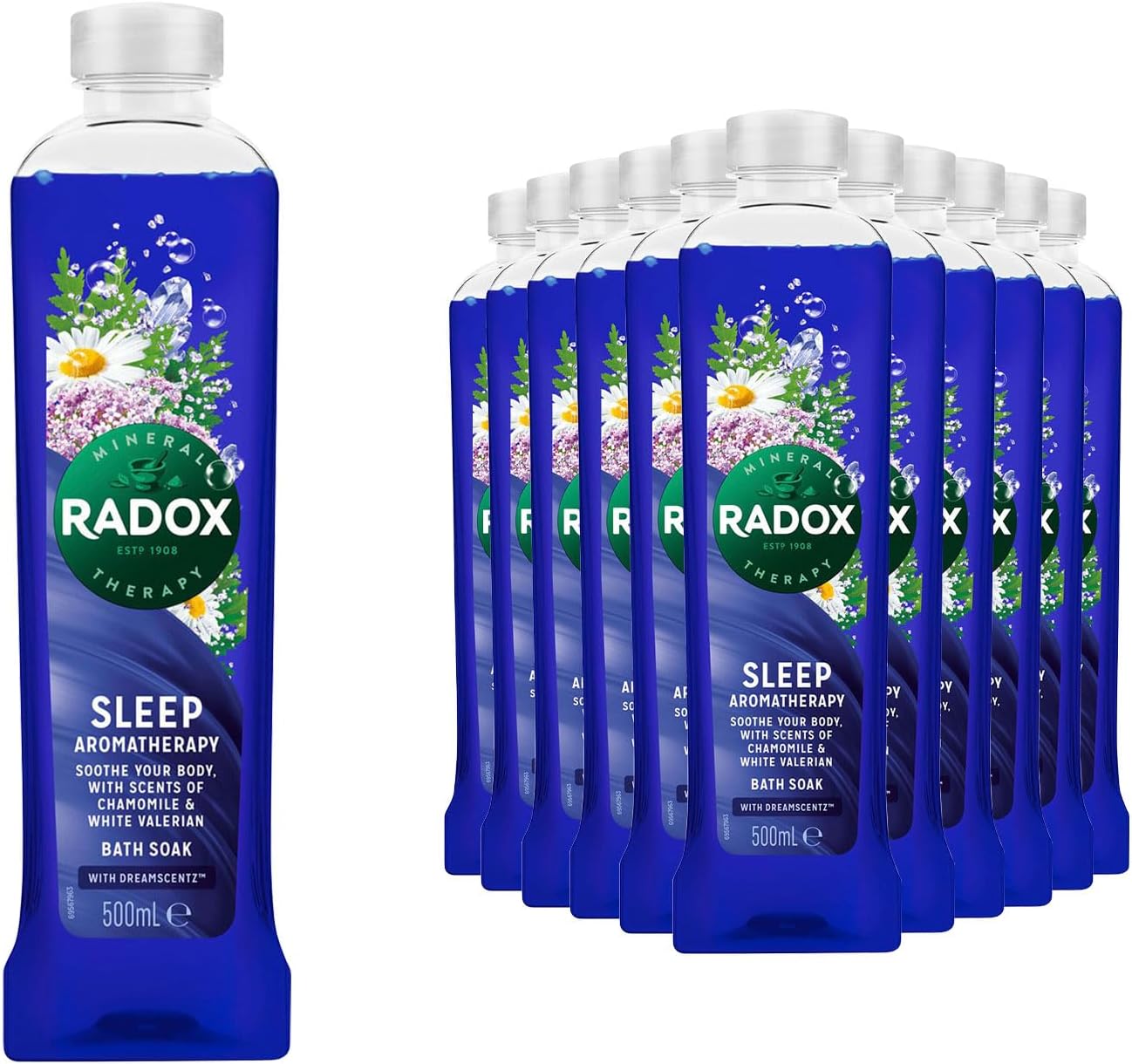 Radox Mineral Therapy Bath Soak, Infused Minerals & Herbs, 100% Nature Inspired Fragrances Designed to Make You Feel Heavenly, 500ml Bulk Buy (Pack of 12, Chamomile & White Valerian)