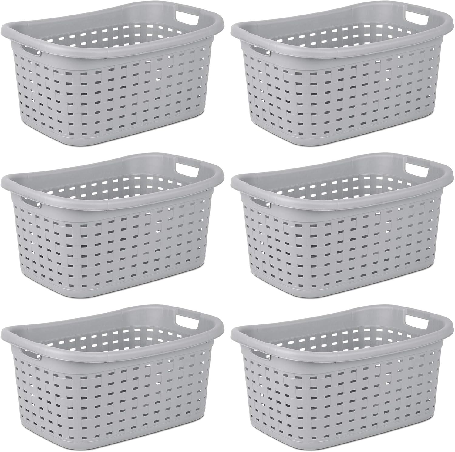 Sterilite Weave Laundry Basket, Freestanding Plastic Clothes Hamper with Handles, 6 Pack, Cement