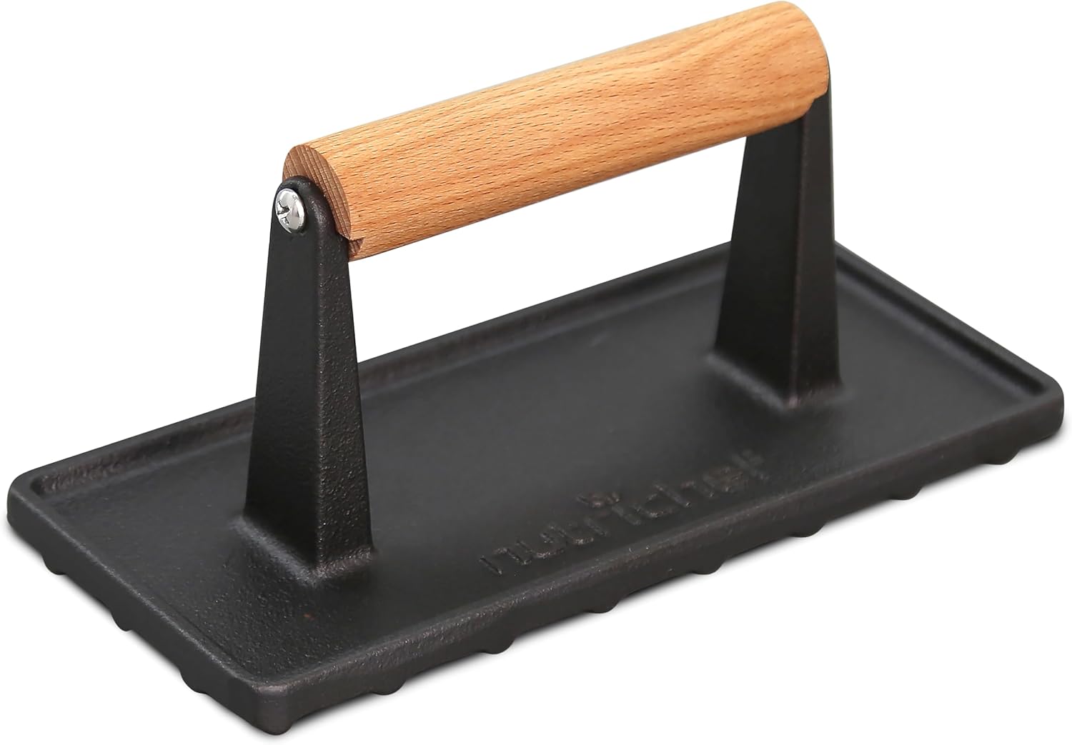 NutriChef Cast Iron Weight Grill Press – Heavy-Duty Griddle Press with Wooden Handle for Steak, Burgers, Bacon & Sandwiches, Creates Perfect Grill Marks