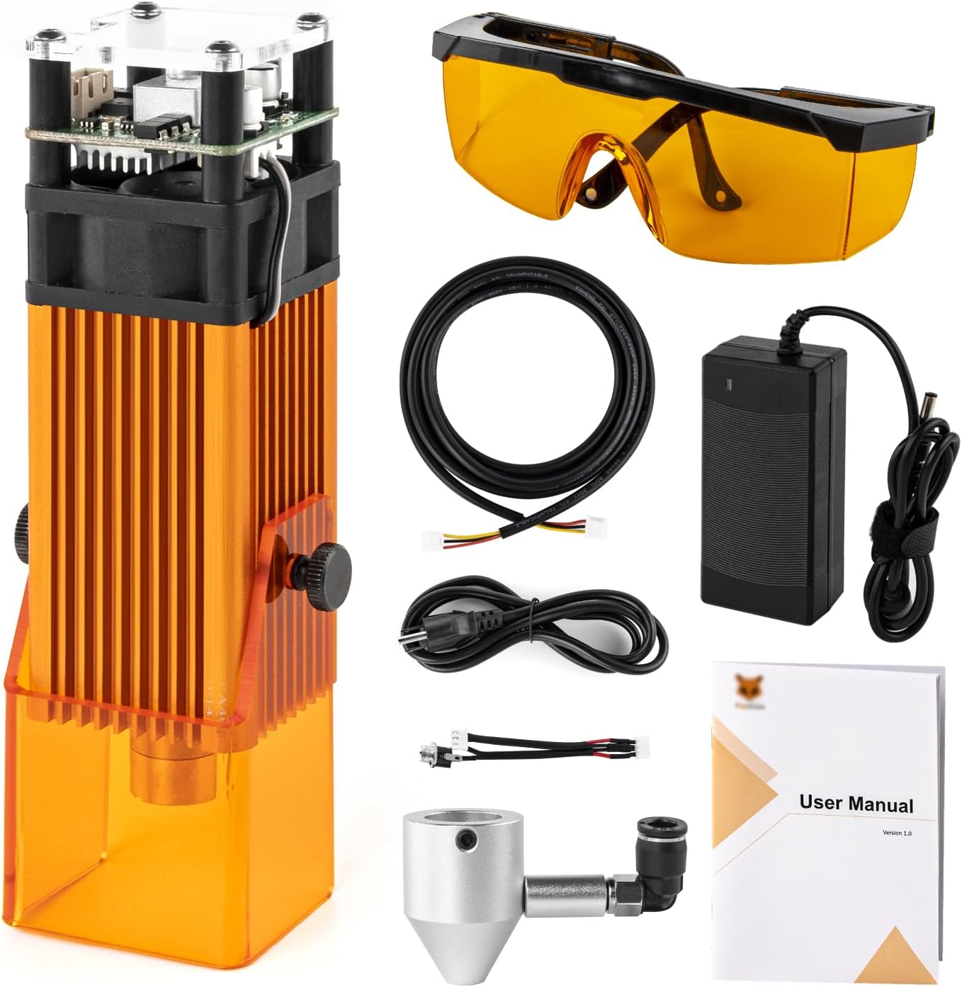 FoxAlien Fixed-focus FA40W Engraver Module Class 4 450nm PWM TTL for FoxAlien Masuter 4040, Masuter Pro, 4040-XE, WM3020, XE-PRO, Vasto Series CNC Engraving Machine (10000mW Optical Output)