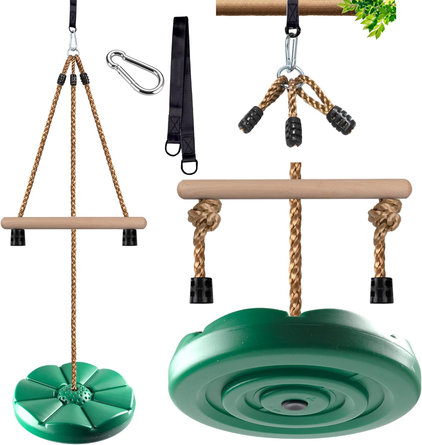 KINSPORY Disc Swing for Kids, Swing Set Accessories, 7FT Height Adjustable Gym Monkey Bars, Tree Swing for Backyard, Outdoor Play Equipment - Green