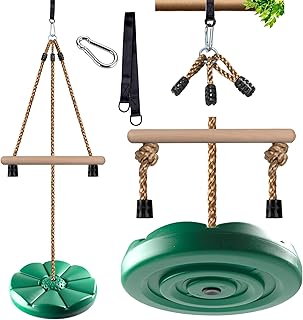 KINSPORY Disc Swing for Kids, Swing Set Accessories, 7FT Height Adjustable Gym Monkey Bars, Tree Swing for Backyard, Outdoor Play Equipment - Green