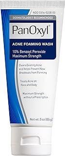 PanOxyl Acne Foaming Wash Benzoyl Peroxide 10% Maximum Strength Antimicrobial, 3 oz. - Travel Size