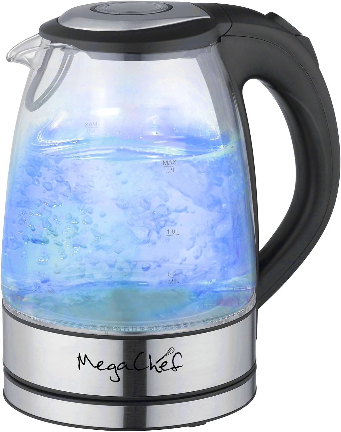 Megachef Stainless Steel Light Up Tea Kettle, 1.7L, Clear Glass