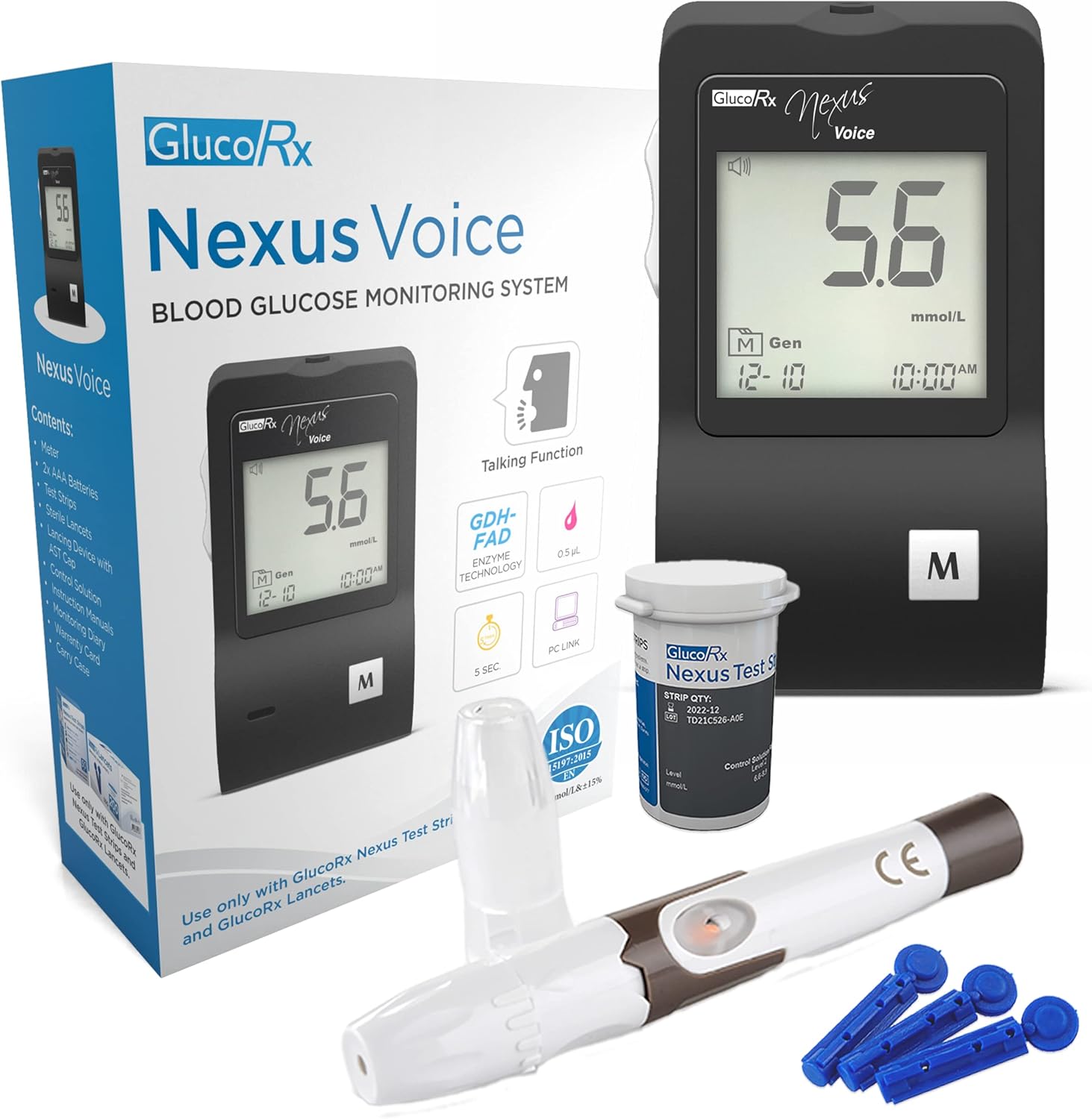 GlucoRx Nexus Voice Blood Glucose Monitoring System