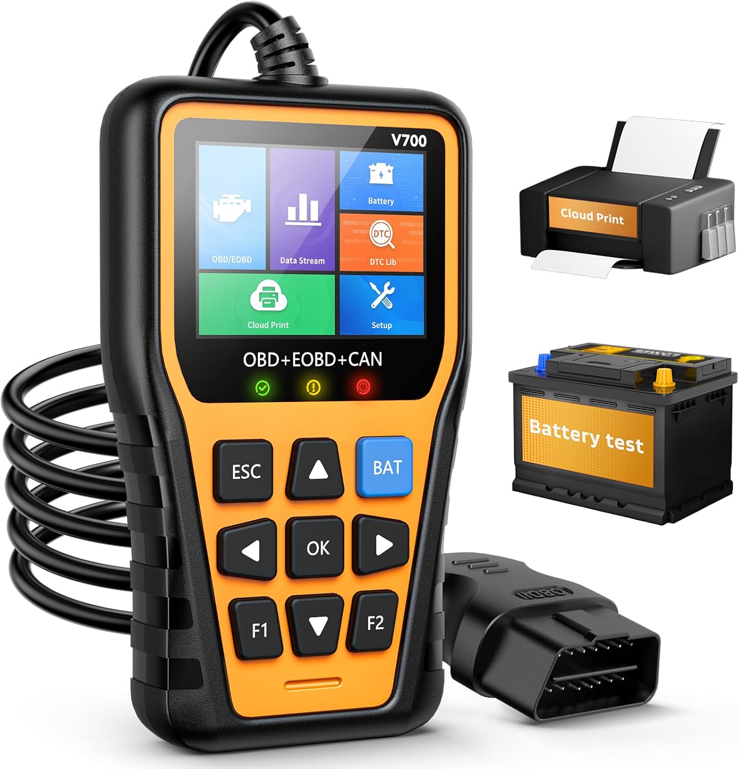 OBD2 Scanner - Enhanced Fixd Car Diagnostic Tool with Battery Tester Car Code Reader That Can Print Data to The Cloud Reads and Clears Engine Error Codes for All OBD II Protocol Vehicles Since 1996