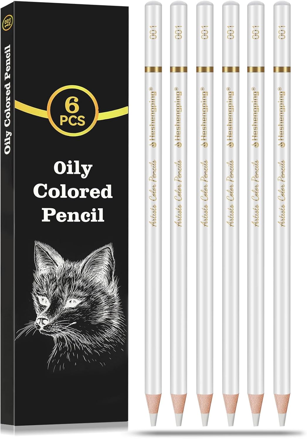 White Color Pencils, Professional 6 Pack Draw Pencil for Sketching, White Sketch Pencils for Sketching, Shading, Blending, Chalk for Beginners & Artists, Art Supplies for Drawing and Highlighting