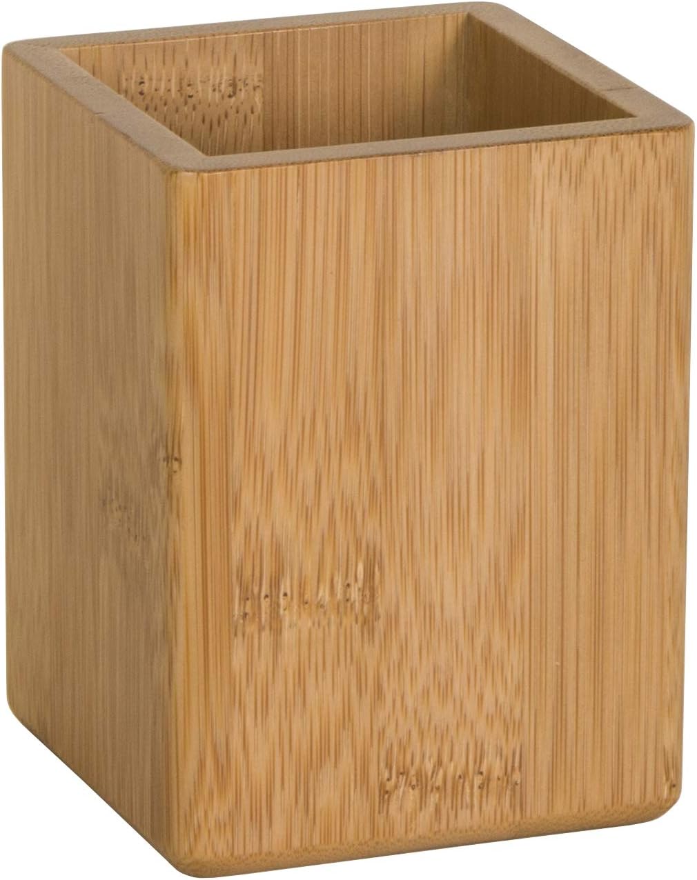 OSCO Bamboo Square Pen Pot | Wood Pencil Holder | Desk Tidy | Office Organiser | Makeup Storage | Cosmetics Display | H10.2 x W7.7 x D7.7 cm |