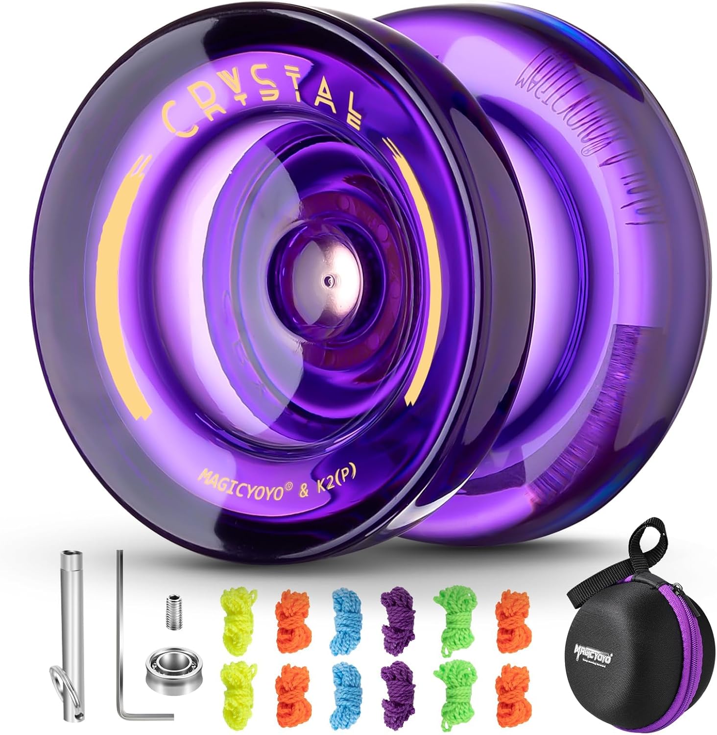 Yoyo K2 Professional Responsive Yoyo for Beginner, Dual Purpose YoYo for Kids/Adults, Plastic Tricks Yo-yo with Unresponsive Yo-yo Bearing Kit, 12 Yo-Yo Strings, Case Bag - Crystal Purple