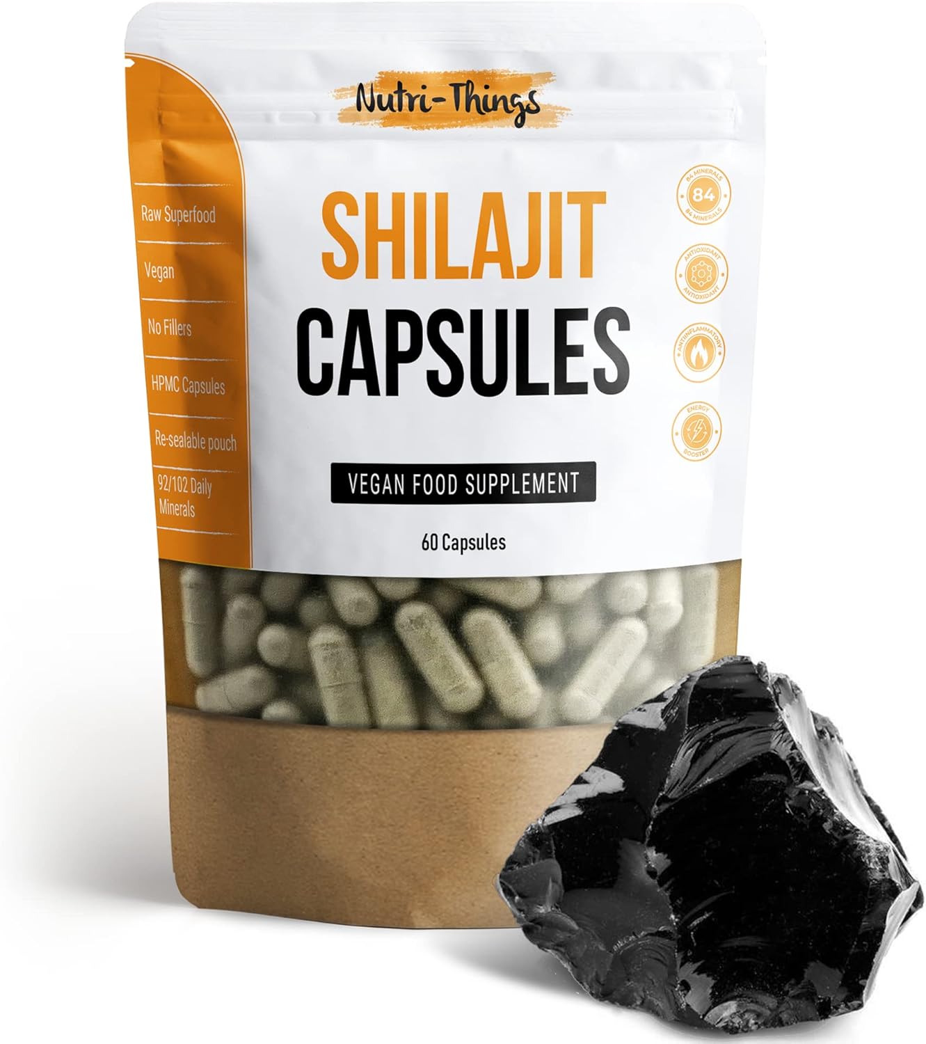 Shilajit Capsules | 60 Capsules | 1000mg Per Serving | Contains Fulvic Acid | 100% Pure Extract from Shilajit Resin