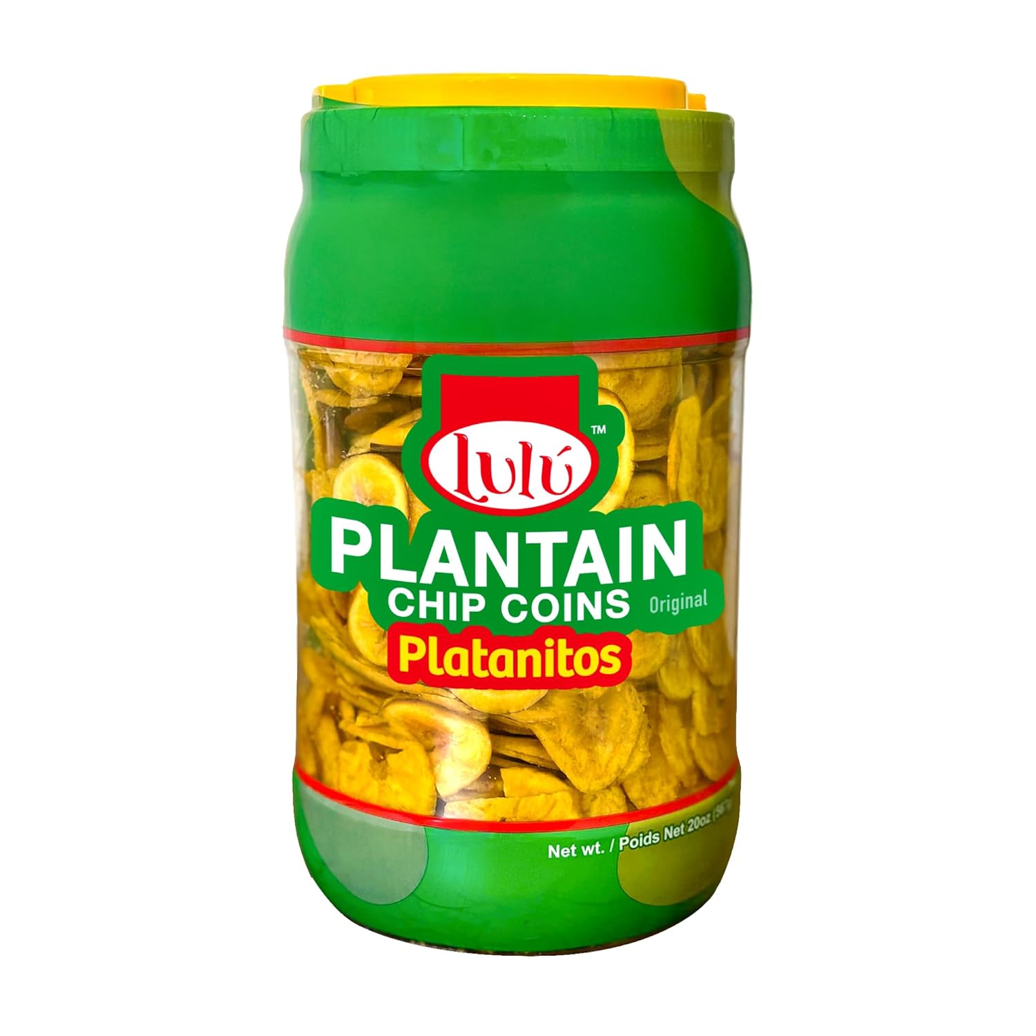 LULU Plantain Chip Coins – Original Flavor, 20 oz Jar – Crunchy Plantain Slices – No Artificial Colors or Preservatives – Ready-to-Eat Snack, Platanitos Chips in a Container