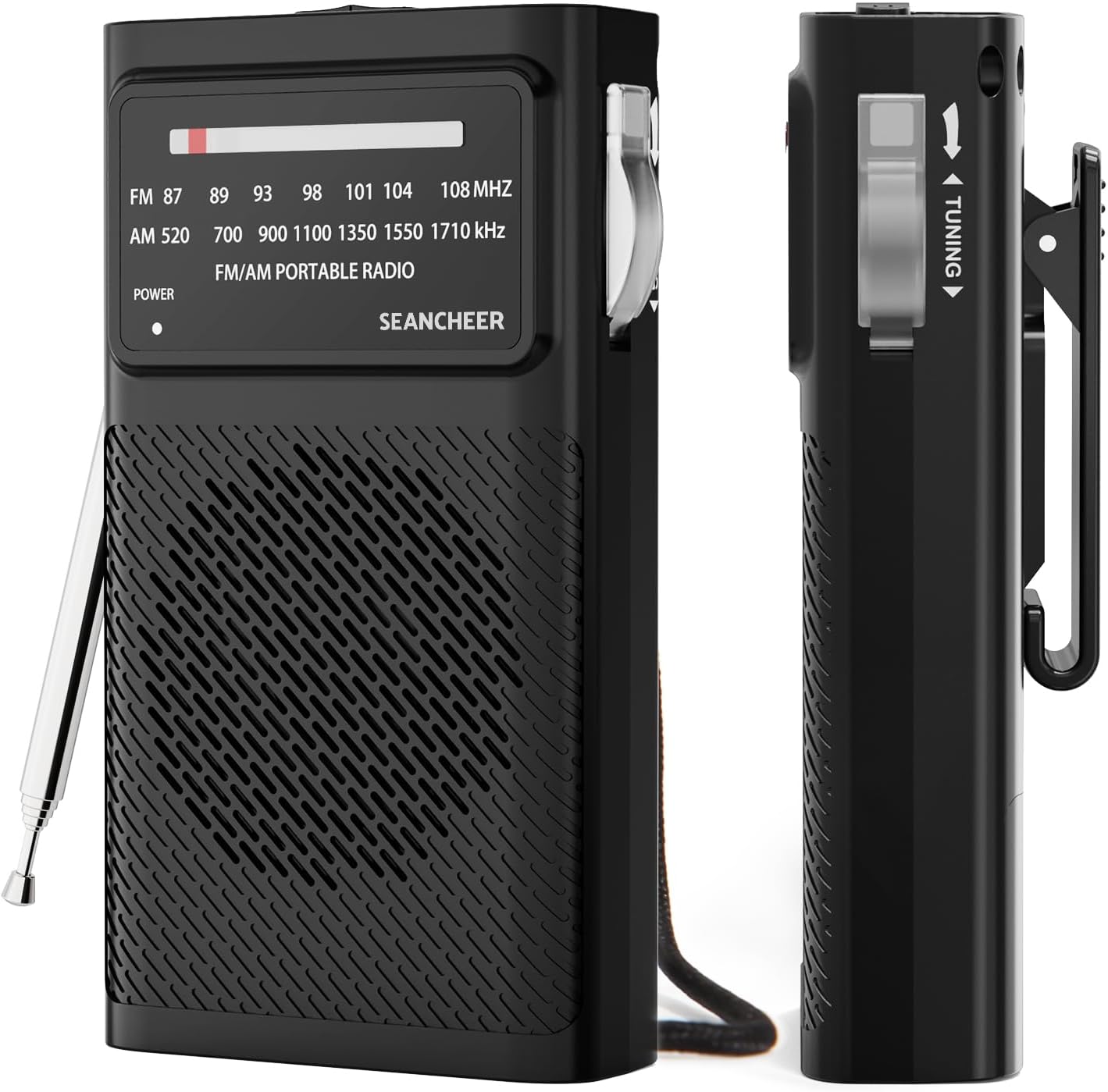 SEANCHEER 169 Mini Portable Radio Battery Operated, Small Pocket Transistor Radio Support AM/FM with Tuning Light, Personal Simple Radio for Elderly with Speaker