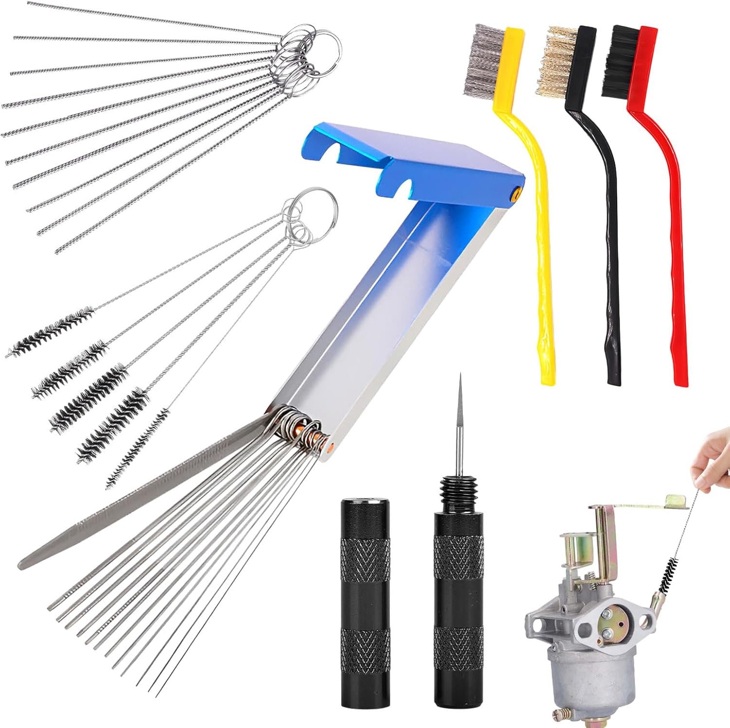 Carburetor Cleaner Set,Carb Cleaner Spray Kit,13 Cleaning Wires Set,10 Carb Cleaning Needles,5 Nylon Brushes Tool Kit,1 Sharp Pick Carburettor Jet Cleaning Tool,3 Large Brushes,Carburettor