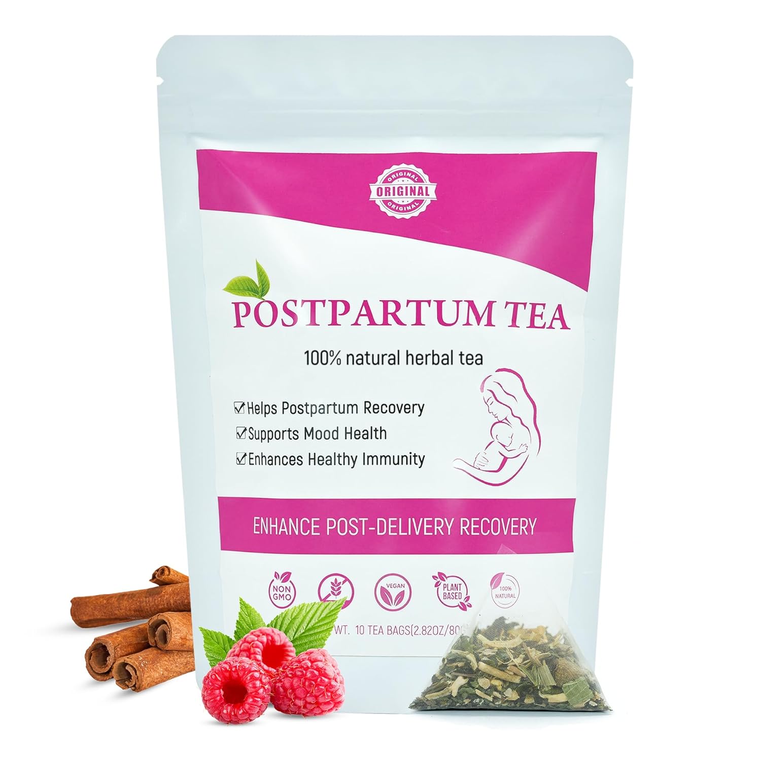Aromlife Postpartum Tea for Women Postnatal Hormone Balance, Organic Raspberry Tea New Mama Postpartum Essential, 10 Teabags Postpartum Herbal Tea Breastfeeding-Friendly and Helps Postpartum Recovery
