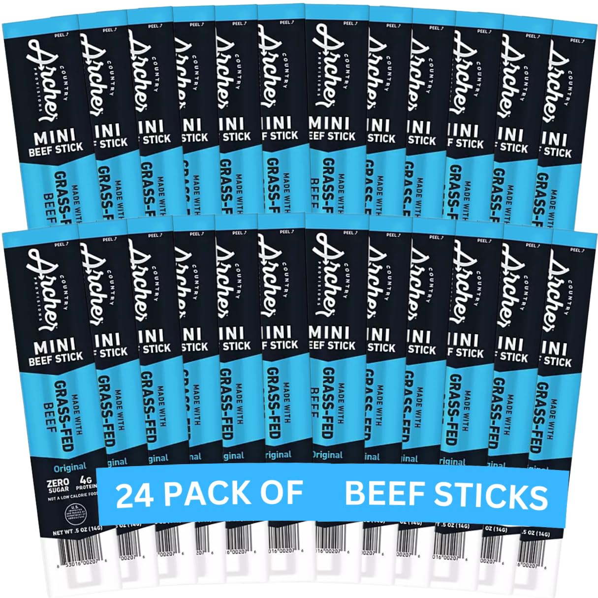 Archer Minis Grass Fed Beef Sticks 0.5oz (Pack Of 24) - Archer Mini Beef Sticks (FANZUM Tradmark spoon Included)