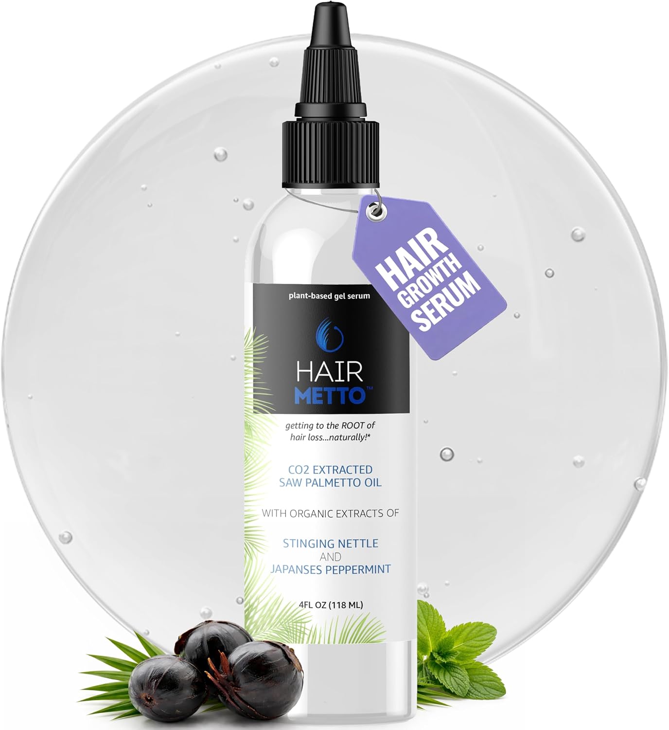 HAIRMETTO Saw Palmetto Extract Serum for Hair Loss, Hair Growth Serum with Stinging Nettle, Rosemary Oils and Peppermint Scent, Hair Serum for Men and Women - 4oz (118ml)