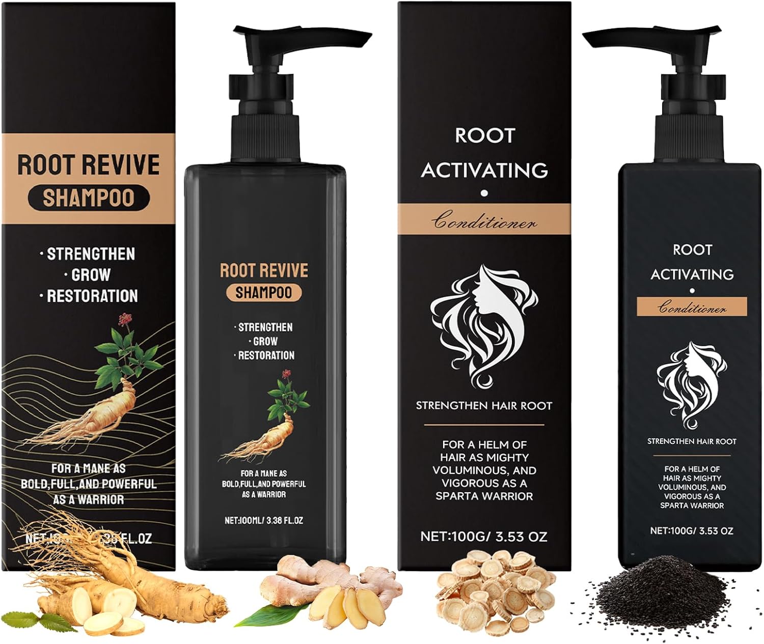COWANIEE 2PCS Spartan Root Activator Shampoo Set, Spartan Hair Shampoo 100ml+ Conditioner for Men & Women 100g