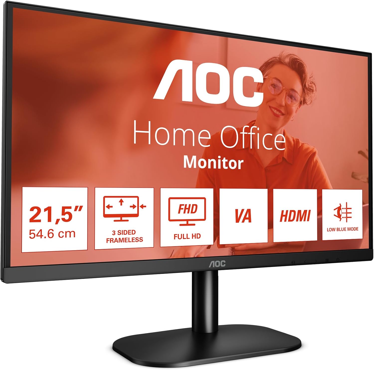 AOC 22B2H - 22 inch FHD Monitor, 75Hz, VA, 7ms Frameless design, Tilt, lowBlue Mode, Flicker Free (1920 x 1080 @ 75Hz, HDMI/VGA)