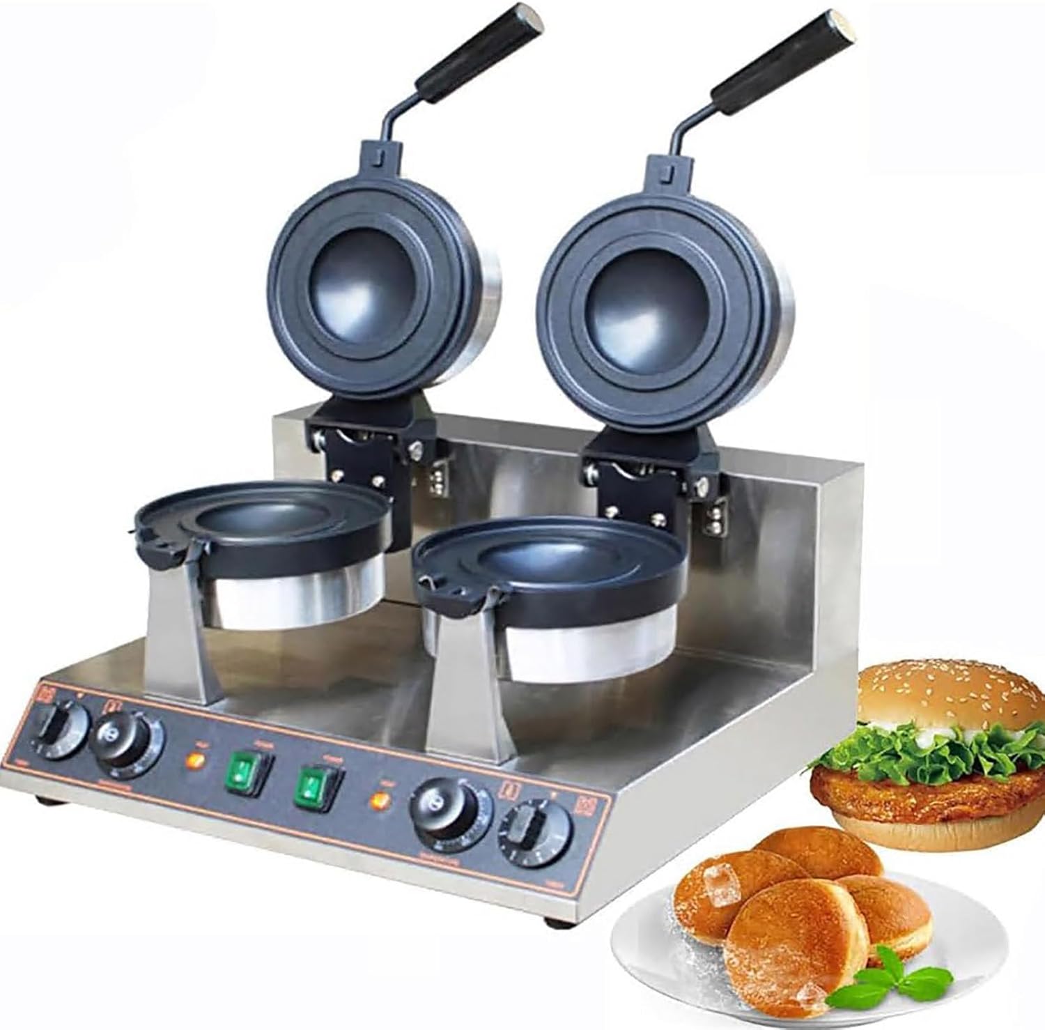 Burger Maker Machine Electric Burger Waffle Maker, Commercial Waffle Maker Iron Machine, Non Stick Panini Press Hamburger Machine, Rotating Pan, for Household/Commercial Use, Double Head