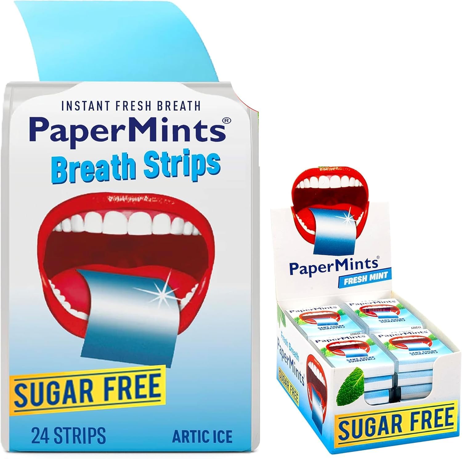 Papermints Breath Strips for Bad Breath 24 Strips x 24 pack display. Get Instant Fresh Breath On-the-Go for Dates, Work or Travel. Sugar Free Dissolving Mint Breath Freshener & Pocket Size Oral Strips.
