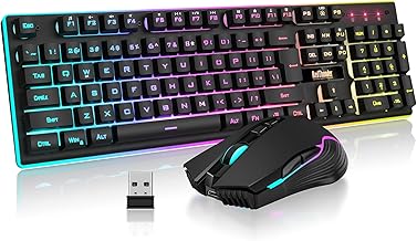 RedThunder K10 Wireless Gaming Keyboard and Mouse Combo, LED Backlit Rechargeable 3800mAh Battery, Mechanical Feel Anti-ghosting Keyboard + 7D 3200DPI Mice for PC Gamer (Black)