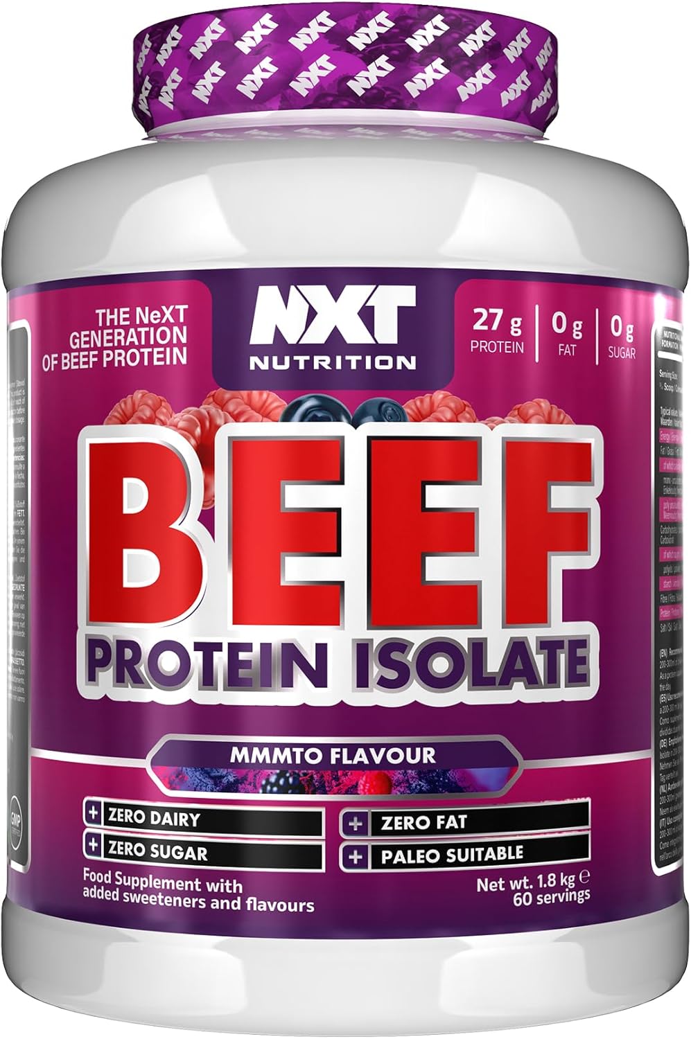 NXT Nutrition Beef Protein Isolate Powder - Protein Powder High in Natural Amino Acids - Paleo, Keto Friendly - Dairy and Gluten Free - Muscle Recovery | 1.8kg | Mmmto Flavour