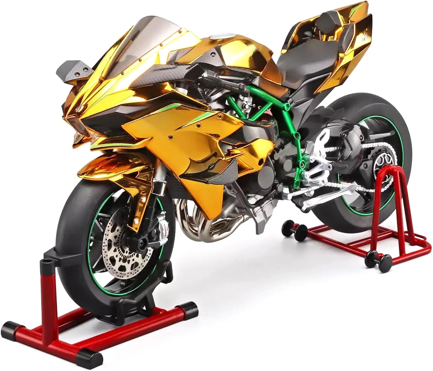 HTLNUZD 1/6 Scale H2R Alloy Diecast Motorcycle with Sound & Light Features High Gloss Spray Finish Rubber Tires Premium Collectible Gift (Gold H2R)