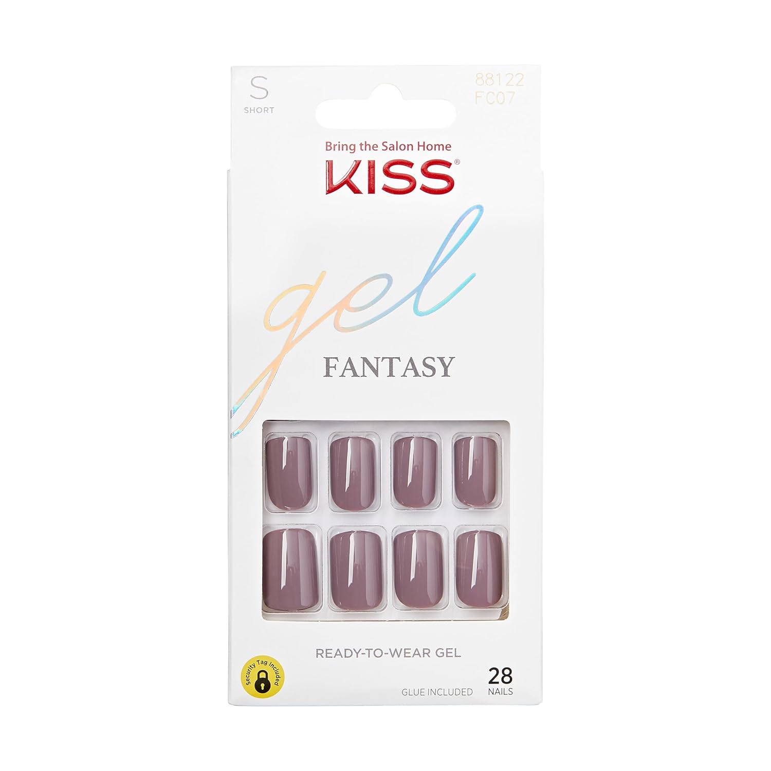 KISS Gel Fantasy Press On Nails, Nail glue included, 'Temporary Feels', Gray, Short Size, Squoval Shape, Includes 28 Nails, 2g Glue, 1 Manicure Stick, 1 Mini file