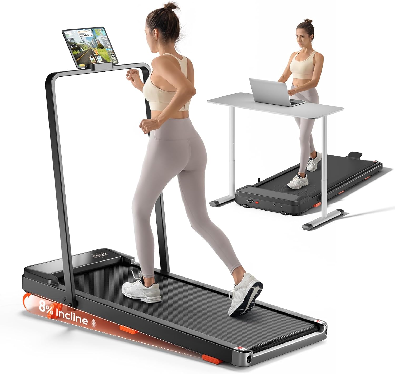Walking Pad,Treadmill with Incline for Home Office, 2.5HP Portable Under Desk Treadmill with 265 Lbs Capacity,Remote Control, Led Display